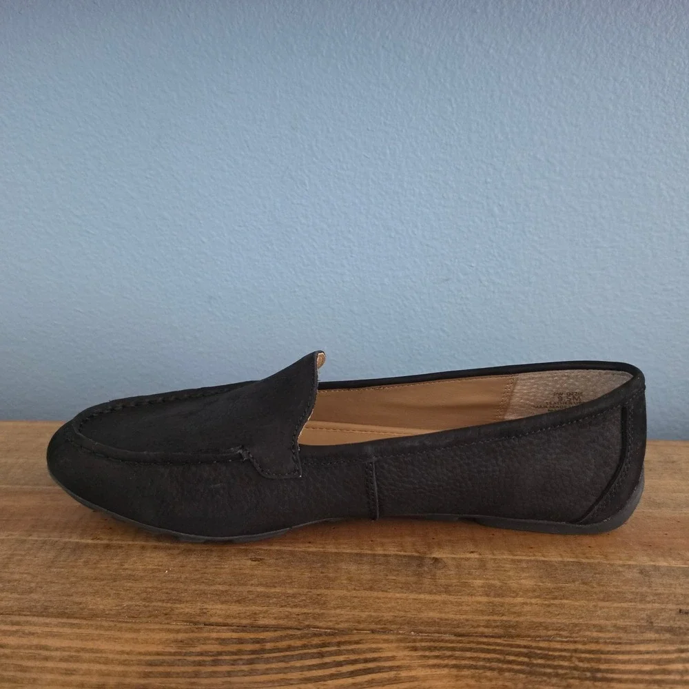 Hush Puppies Womens Ozzie Loafer‎ Black Nubuck Leather Flats Size 9.5M